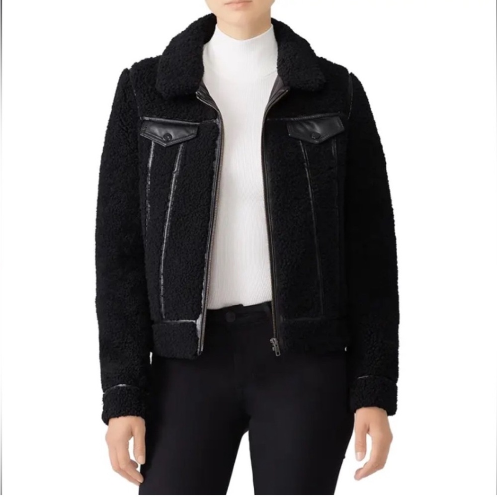 Rebecca Minkoff Black Sherpa jacket with leather detailing